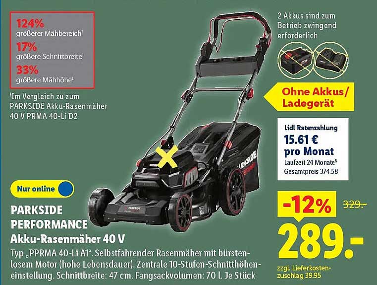 PARKSIDE PERFORMANCE Akku-Rasenmäher 40 V