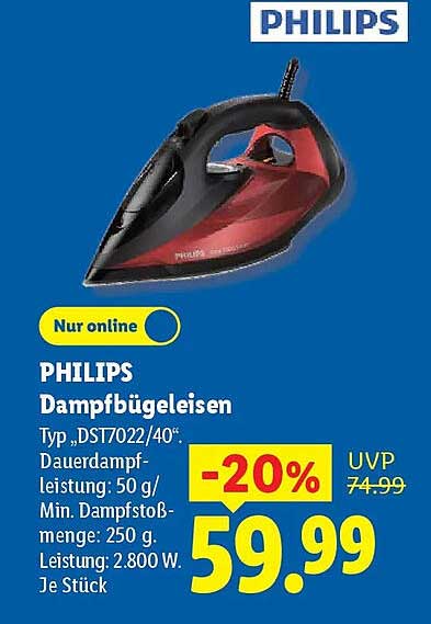 PHILIPS Dampfbugeleisen Typ „DST7022/40“