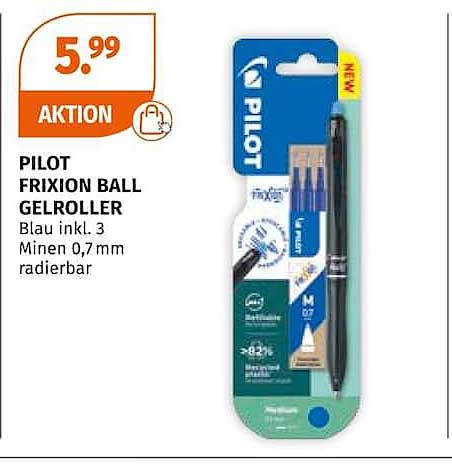 PILOT FRIXION BALL GELROLLER Blau inkl. 3 Minen 0,7mm radierbar