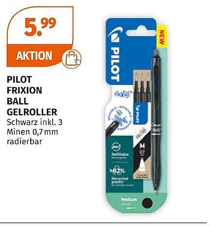PILOT FRIXION BALL GELROLLER Schwarz inkl. 3 Minen 0,7mm radierbar