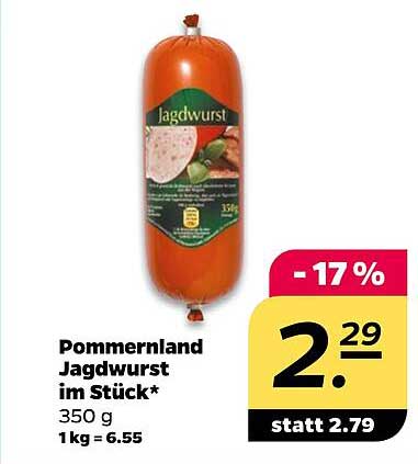 Pommerland Jagdwurst im Stück* 350 g 1 kg = 6.55