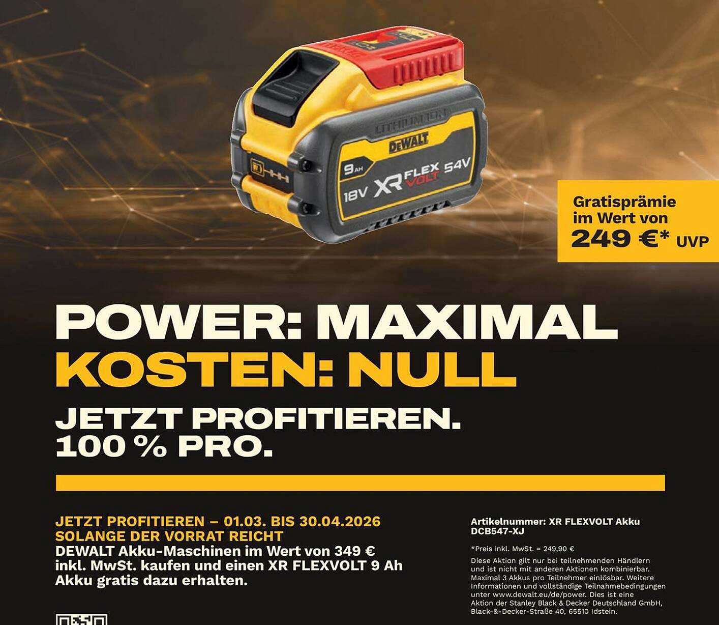 POWER: MAXIMAL KOSTEN: NULL JETZT PROFITIEREN. 100 % PRO.
