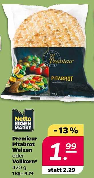 Premieur Pitabrot Weizen oder Vollkorn* 420 g