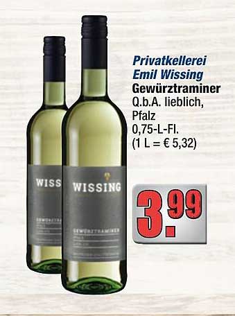 Privatkellerei Emil Wissing Gewürztraminer Q.b.A. lieblich, Pfalz 0,75-L-Fl. (1 L = € 5,32)