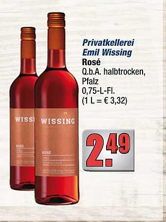 Privatkellerei Emil Wissing Rosé q.b.A. halbtrocken, Pfalz, 0,75-L-Fl. (1 L = € 3,32)