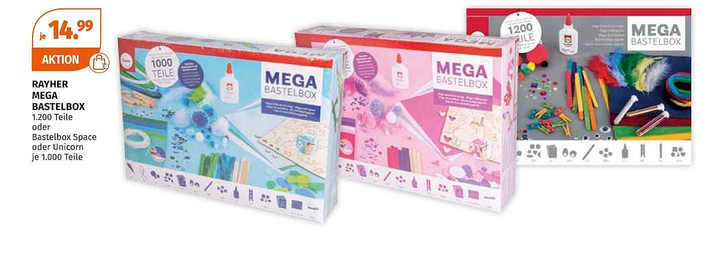 RAYHER MEGA BASTELBOX 1.200 Teile oder Bastelbox Space oder Unicorn je 1.000 Teile