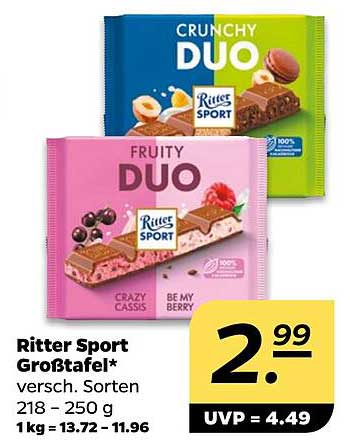 Ritter Sport Großtafel* versch. Sorten 218 - 250 g 1 kg = 13.72 - 11.96