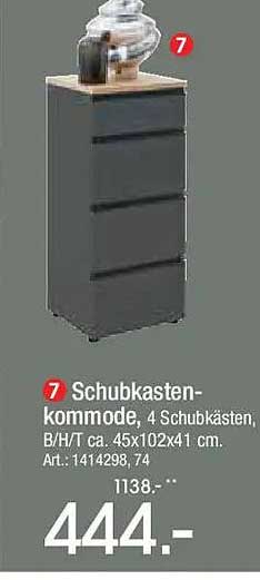 Schubkasten-kommode, 4 Schubkästen, B/H/T ca. 45x102x41 cm. Art.: 1414298, 74