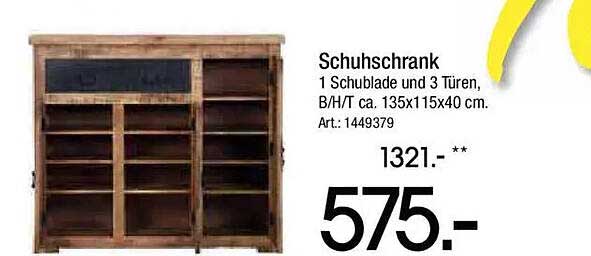 Schuhschrank 1 Schublade und 3 Türen, B/H/T ca. 135x115x40 cm. Art.: 1449379