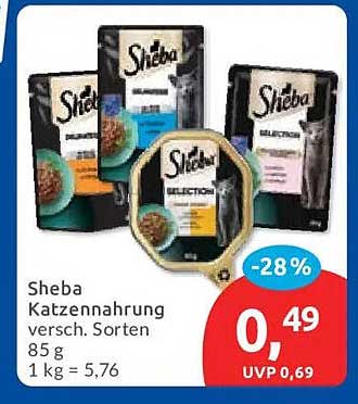 Sheba Katzennahrung versch. Sorten 85 g 1 kg = 5,76