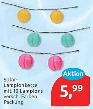Solar-Lampionkette mit 10 Lampions versch. Farben Packung