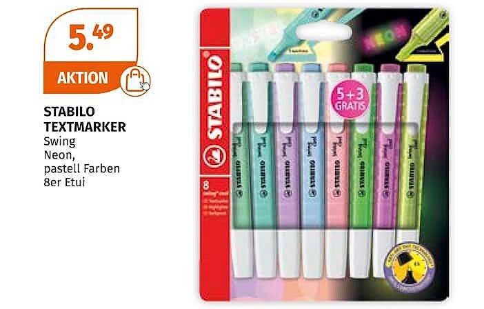 STABILO TEXTMARKER Swing Neon, pastell Farben 8er Etui