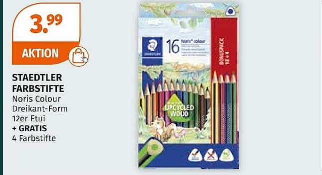 STAEDTLER FARBSTIFTE Noris Colour Dreikant-Form 12er Etui + GRATIS 4 Farbstifte