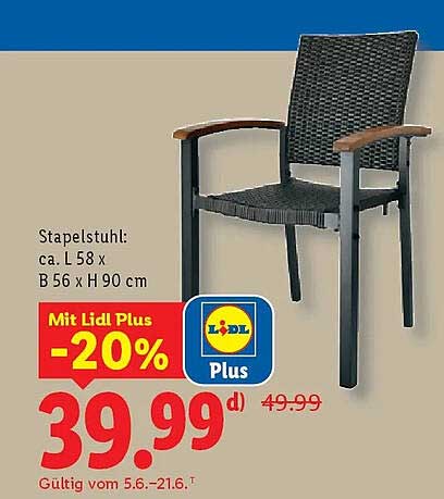 Stapelstuhl: ca. L 58 x B 56 x H 90 cm