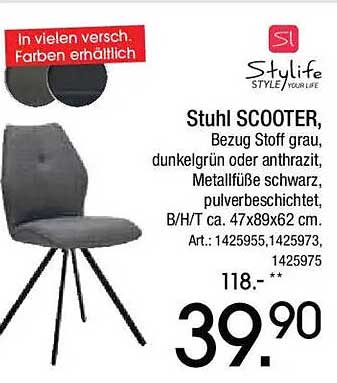 Stuhl SCOOTER, Bezug Stoff grau, dunkelgrün oder anthrazit, Metallfüße schwarz, pulverbeschichtet, B/H/T ca. 47x89x62 cm, Art.: 1425955,1425973, 1425975
