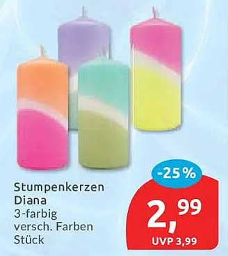 Stumpenkerzen Diana 3-farbig versch. Farben Stück