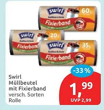 Swirl Müllbeutel mit Fixierband versch. Sorten Rolle