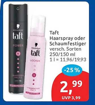 Taft Haarspray oder Schaumfestiger versch. Sorten 250/150 ml 1 l = 11,96/19,93