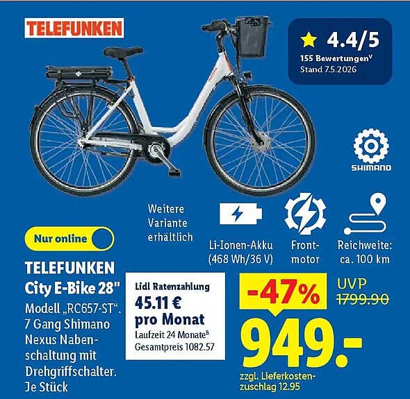TELEFUNKEN City-E-Bike 28" Modell „RC657-ST“
