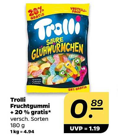 Trolli Fruchtgummi + 20 % gratis* versch. Sorten 180 g 1 kg = 4.94