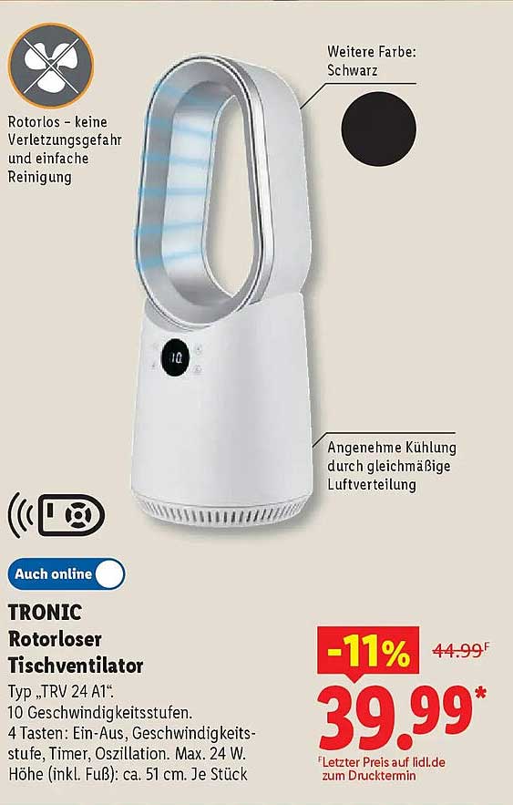 TRONIC Rotorloser Tischventilator Typ „TRV 24 A1“