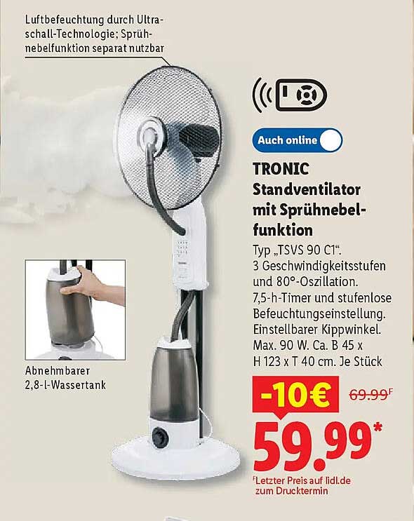 TRONIC Standventilator mit Sprühnebel-funktion