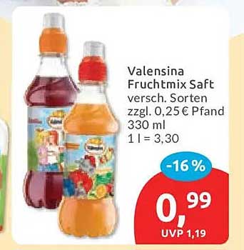Valensina Fruchtmix Saft versch. Sorten zzgl. 0,25 € Pfand 330 ml 1 l = 3,30