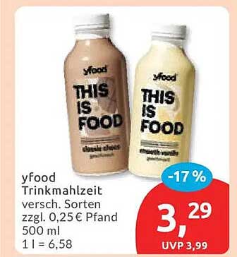 vfood Trinkmahlzeit versch. Sorten zgl. 0,25 € Pfand 500 ml 1 l = 6,58