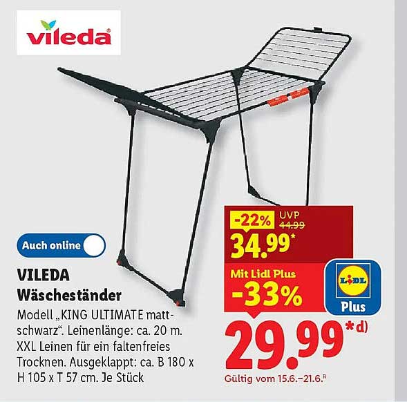 VILEDA Wäscheständer Modell „KING ULTIMATE matt-schwarz“