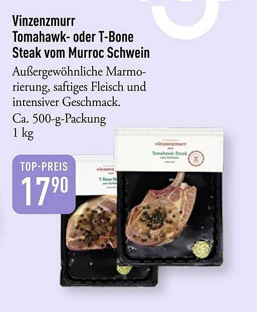 Vinzenzmurr Tomahawk- oder T-Bone Steak vom Murroc Schwein