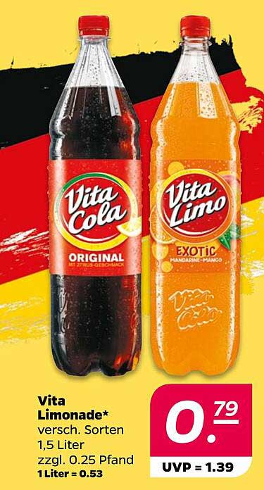 Vita Limonade* versch. Sorten 1,5 Liter zzgl. 0.25 Pfand 1 Liter = 0.53