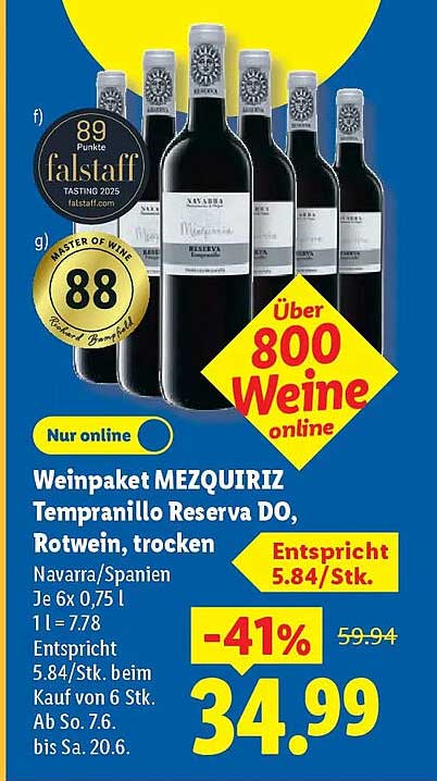 Weinpaket MEZQUIRIZ Tempranillo Reserva DO, Rotwein, trocken