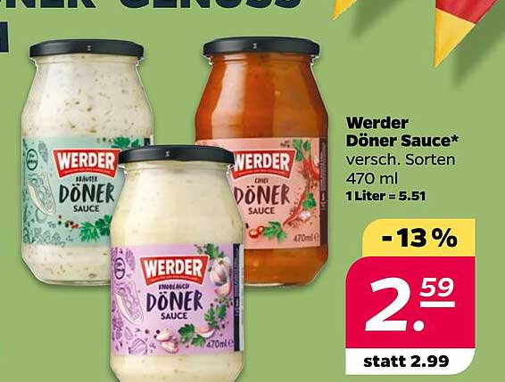 Werder Döner Sauce* versch. Sorten 470 ml 1Liter = 5.51