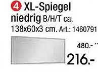XL-Spiegel niedrig B/H/T ca. 138x60x3 cm. Art.: 1460791