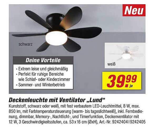 Deckenleuchte mit Ventilator „Lund“