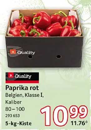 Paprika rot, Belgien, Klasse I, Kaliber 80 - 100