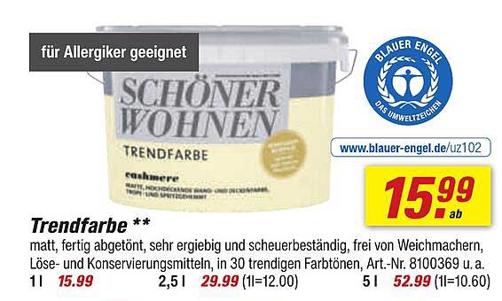 Schöner Wohnen Trendfarbe - Matt und Fertig Abgetönt