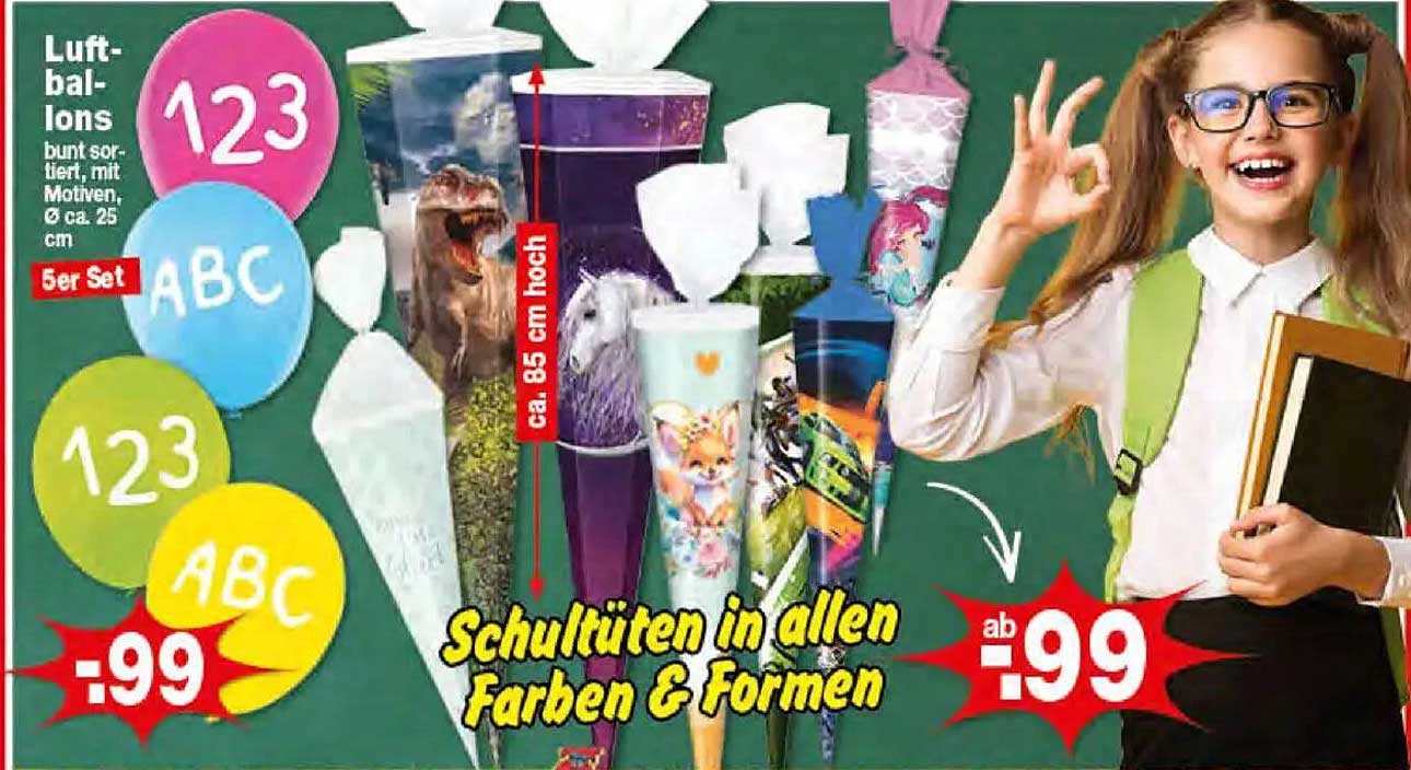 Schultüten in allen Farben & Formen ab 99 Cent