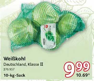 Weißkohl Deutschland, Klasse II, 10-kg-Sack