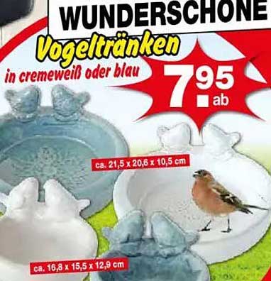 Wunderschöne Vogeltränken in cremeweiß oder blau