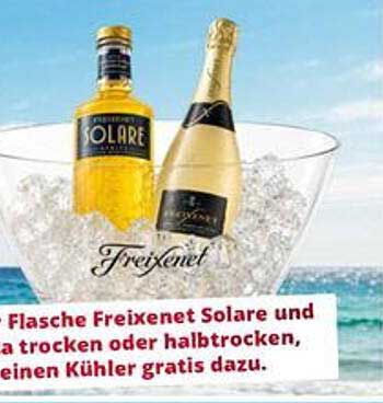 1 Flasche Freixenet Solare und 1 Flasche Freixenet trocken oder halbtrocken, einen Kühler gratis dazu.