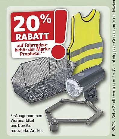 20% RABATT auf Fahrradzubehör der Marke Prophete.**