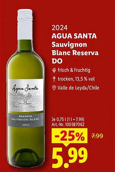 2024 AGUA SANTA Sauvignon Blanc Reserva DO