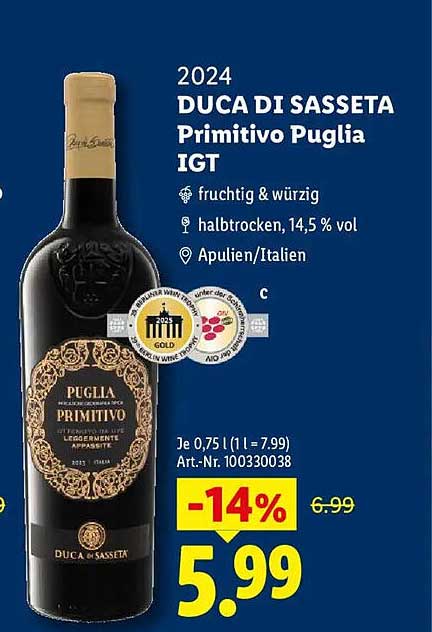 2024 DUCA DI SASSETA Primitivo Puglia IGT