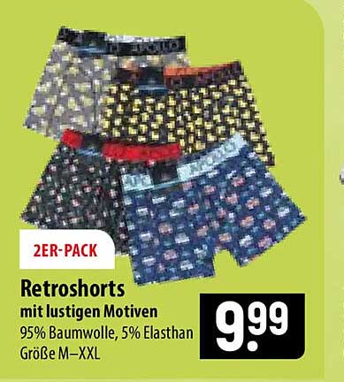 2ER-PACK Retroshorts mit lustigen Motiven