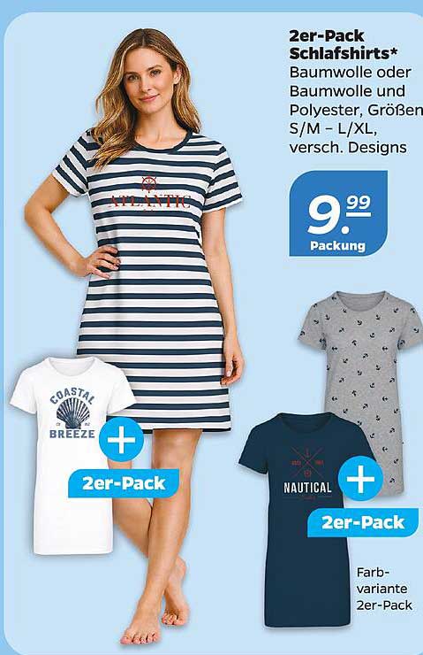 2er-Pack Schlafshirts* Baumwolle oder Baumwolle und Polyester, Größen S/M – L/XL, versch. Designs