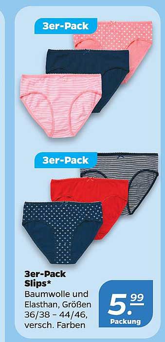 3er-Pack Slips* Baumwolle und Elasthan, Größen 36/38 – 44/46, versch. Farben
