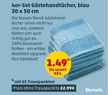 4er-Set Gästehandtücher, blau 30 x 50 cm