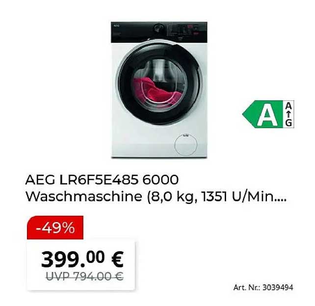 AEG LR6F5E485 6000 Waschmaschine (8,0 kg, 1351 U/Min....