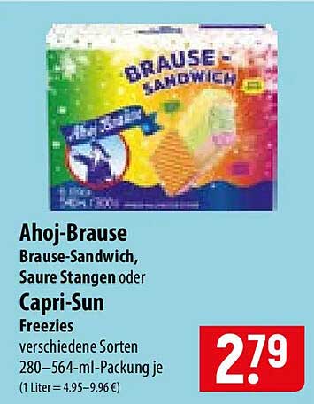 Ahoj-Brause Brause-Sandwich, Saure Stangen oder Capri-Sun Freezies